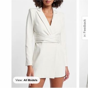V neck padded shoulder wrap open back blazer romper